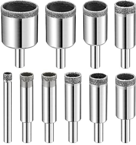 Diamond Drill Bits Set, 10 PCS Diamond Hole Saw Set, Glass Drill Bit for Ceramic Tile Porcelain Marble Granite Stone Bottles