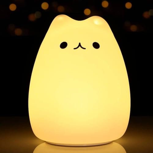 LOVERUIS Katze Nachtlicht Lampe für Kitty Licht Nachtlichter für Kinder Tier Licht 7 Atmende Farbe Licht Geburtstag Halloween für Baby Schlafzimmer (Niedliche Katze)
