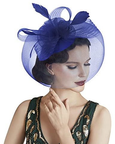 Damen Vintage Federhut Mesh Hut kreativer Haargummi-Kopfschmuck Feder Blumen Zylinder Mesh-Kopfbedeckung hübsch Haarnadel Braut Kopfbedckung für Hochzeit Cocktail Kirche Tee Party Jockey Club