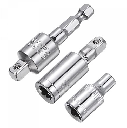 sourcing map Socket Accessory Set, 4mm Shallow Socket 360° Rotatable Hex Shank Impact Driver Adaptor Universal Joints with 1/4 Drive