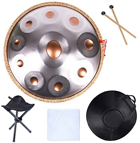 Handpan Drum Instrument In D Minor 22 Inches D3 A Bb C D E F G A Steel Hand Pan Drums, With Handpan Bag, Drum Tripod, For Professional Audio Production (Size : 10 Notes)