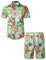 JOGAL Herren Hawaii Hemd Männer Flamingo Kurzarmhemd und Kurze Hose Set Strand Outfit Sommerhemd Für Mann Grün Frucht Flamingo X-Large