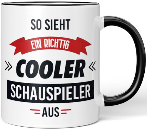 JUNIWORDS Tasse, So sieht ein richtig cooler Schauspieler aus, Schwarz (5832386)