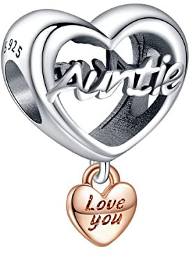 H.ZHENYUE Jewelry Love You Auntie Charm Beads Fit Bracelet Necklace for Women Girls,925 Sterling Silver Pendant Beads with Cubic Zirconia,Birthday Christmas Halloween Valentine's Day Gifts