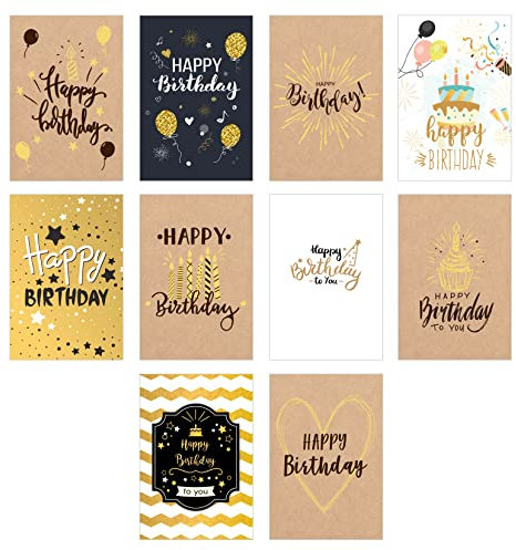 Edition Seidel Set 10 Premium Geburtstagskarten mit Goldprägung und Umschlag. Teils aus Kraftpapier. Happy Birthday Karte Glückwunschkarte zum Geburtstag Mann Frau