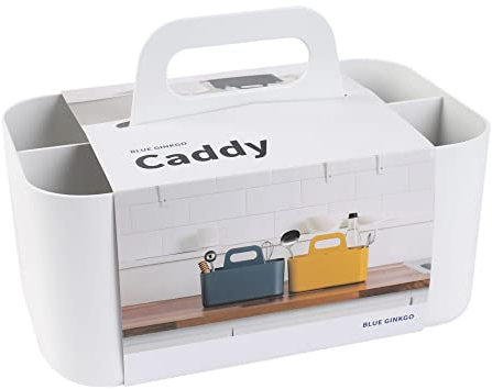 BLUE GINKGO Stackable Organizer Caddy – Korean-Made Portable Tote for Bathroom, Office, Crafts, or School Supplies (Rectangle, White)