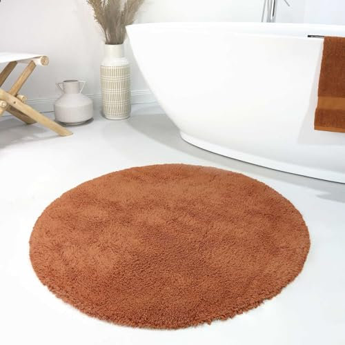Wecon Home Moderner Flauschiger und waschbarer Badezimmerteppich aus Baumwolle - Ole (90 cm rund, Terracotta)