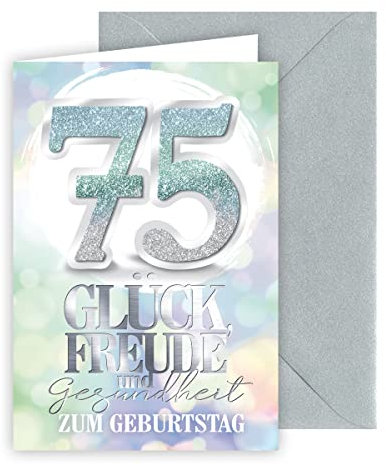 KE - 75. Geburtstagskarte, hochwertige Glückwunschkarte mit Umschlag, DIN B6, perfekt für besondere Jubiläumsfeiern, Motiv: Freude