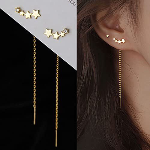 Atentuyi Cz Stern Ohrringe Gold - Einfädler Lange Kette Kletterer Ohrringe Mit Tropfen Baumeln Quaste Und Kristall - Schmuck Für Frauen Und Mädchen