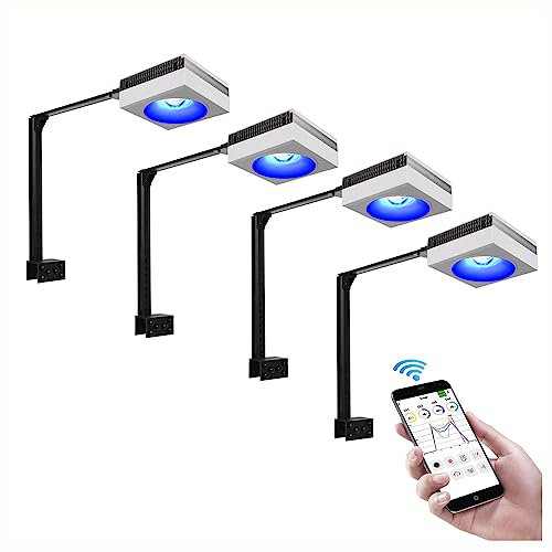 PopBloom RL90 WiFi aquarium beleuchtung meerwasser led, Dimmbare led für aquarium aquarium beleuchtung app gesteuert Licht für 180cm 72inch 6ft aqaurium (4 RL90 WiFi mit Armhalterung)
