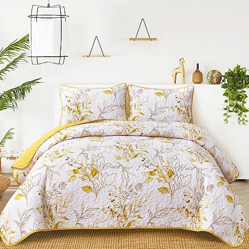 Gelbe botanische Steppdecke Set King ES15AC080459K3U-O