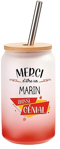 Verre Cocktail Merci Marin Génial | Idée Cadeau Verre à Eau avec Paille