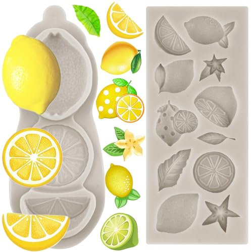 MYPRACS 2 Stück Zitronen Fondant Formen Somme, Obst Blumen Silikon Süßigkeiten Schokolade Zitronenscheiben Harzform zum Dekorieren von Kuchen Cupcake Topper Gummipaste Polymerton