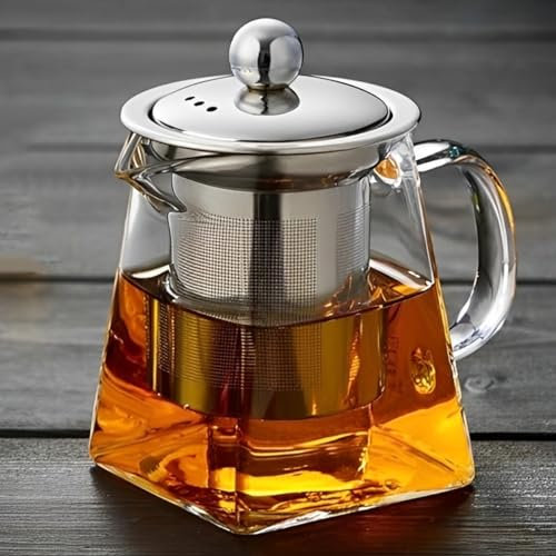 LiRiQi Teiera in Vetro 950ml, Teiera con Filtro Infusore in Acciaio Inossidabile Removibile Resistente al Calore, Teiera di tè in fiore Perfetto per tè caffè e tisane, Compatibile con Fornelli