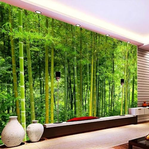 LUXINSHISU Peinture murale 3d salon décoration papier peint vert bambou forêt naturel paysage chambre fond mur art soie tissu autocollant peinture
