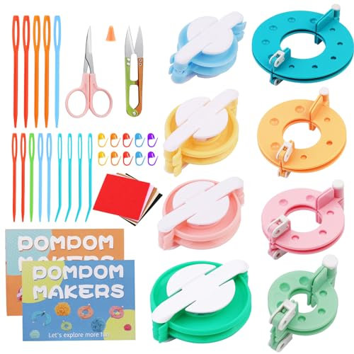 ENCHOL Pompom-Maker-Set, 8 Größen, Pom-Pom-Maker-Werkzeug-Set mit Bedienungsanleitung (evtl. nicht in deutscher Sprache), Schere, Maschenmacher, einfache Möglichkeit, Pompons zu machen, verwendet für
