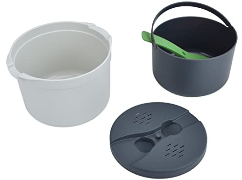 Olla Arrocera para Microondas de 2 Litros, Material PP de Grado Alimenticio, Arrocera para Microondas con Tapa de Cuchara de Arroz, Colador, Olla para Cocinar Al, Apta para