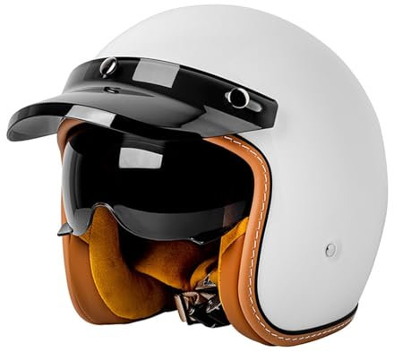 Retro 3/4 Motorrad Helm Jethelm Vintage-Roller-Helm, DOT/ECE-Zertifizierter Retro-Motorradhelm Mit Offenem Gesicht Für Damen Und Herren, Leichter Moped-Helm C,M