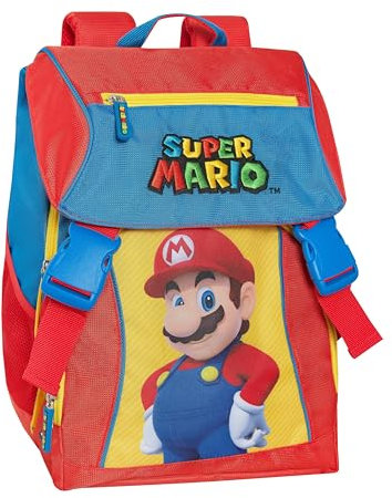 Super Mario – Offizieller Schulrucksack Super Mario für Kinder, 2 große zentrale Räume, Front- und Seitentaschen, verstellbare und gepolsterte Schultergurte, gepolsterte Rückenlehne, 29 x 41 x 13,5