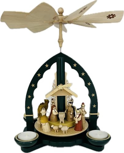 Richard Glaesser Pyramide Christi Geburt grün für Teelicht und Kerzen aus Seiffen im Erzgebirge