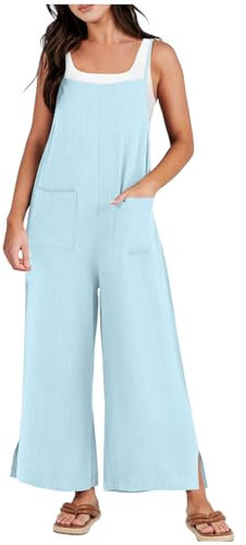 HAOLEI Sommer Overall Für Damen Aus Baumwolle Und Leinen Mit Hosenträger Tasche, Jumpsuit Leicht Und Luftig, Sale Latzhose Elegant Schick, Sommerhose Lässig Modisch, Romper Locker Und Atmungsaktiv