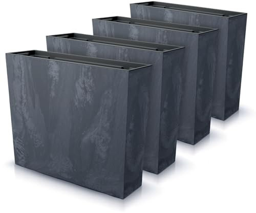IMJ-Global Lot de 4 pots à fleurs rectangulaires Urbi Square en plastique Beton Effect 58 x 18 x 49,8 cm pour intérieur extérieur noir 44 litres design moderne