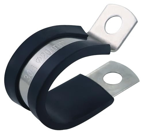 22 PCS Stainless Steel Rubber Cushioned R Shape Clamps,Cable Mounting Hose Pipe Clamps,Rubber Lined P Clips (20mm)