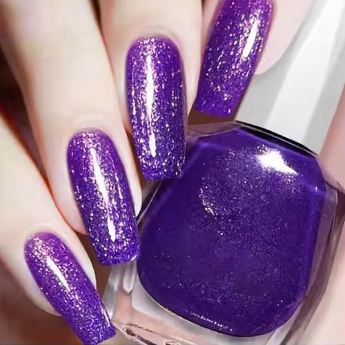 Glitter Nail Polish, Glitter Nail Varnish, Diamond Glitter Quick Dry & Long Lasting Nail Polish No UV Lamp Curing, Chip Resistant, Non-Toxic, Quick Drying, At Home & Salon Manicure (16#Purple)
