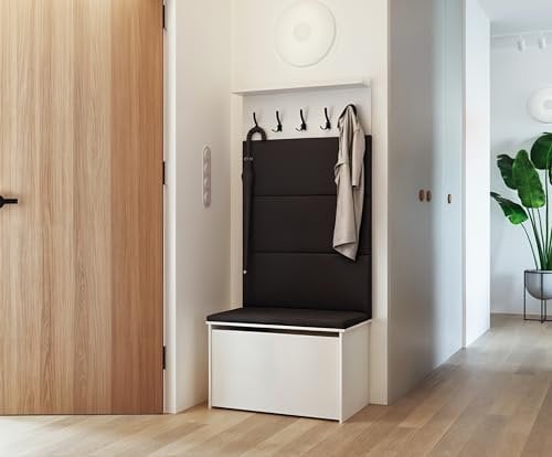 KOBI Set da ingresso Andy con seduta | appendiabiti + scatola | Pannelli imbottiti | Armadio per ingresso | (Grafite)