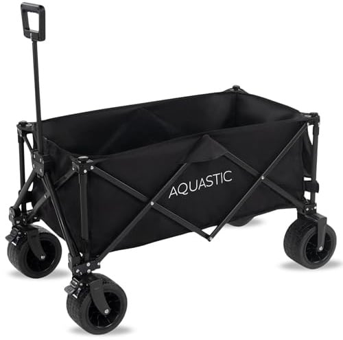 AQUASTIC Bollerwagen Caro in Schwarz Langlebige Räder aus 100% PVC Ideal für Garten und Strand mit Verstellbarer Rückenlehne und ergonomischem Design Fassungsvermögen von 127 L