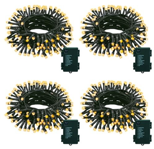 ZAIYW Confezione da 4 luci natalizie a batteria, 7 m, 70 LED, filo verde scuro con timer automatico, 8 modalità, luci per albero di Natale, per interni ed esterni, decorazioni per feste di Natale,