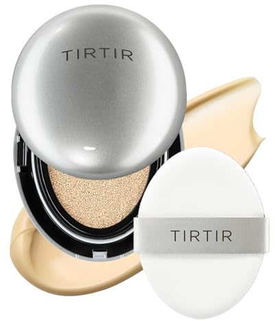 TIRTIR Mask Fit Aura Glow Silver Cushion Foundation | Semi-glow Finish, Natural Coverage, Moisturizing, Lightweight, Korean cushion foundation (#21W Natural Ivory, Full Size, 0.63 Fl Oz)