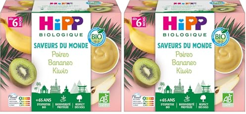 HiPP Biologique Poires Bananes Kiwis Coupelles 4x100g (Lot de 2)