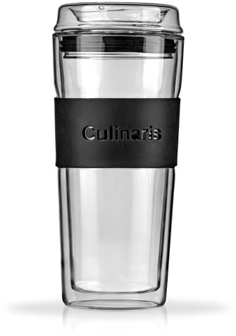 Culinaris Glasbecher | 420 ml | Doppelwandig | Glas Kaffeebecher To Go | Glassmug | Glass Tumbler | To Go Becher | Trinkbecher (Schwarz)