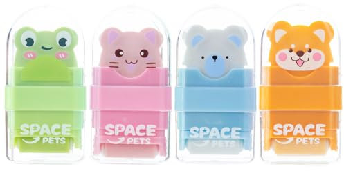 M&G 4 Stück Bleistift-Radiergummis mit Reinigungsrolle, niedliche Radiergummis für Kinder, Tier-Spaß-Radierer mit Rasierroller und Abdeckung, für Lehrer, Klasse, Gastgeschenk, Schulbedarf, Zuhause,