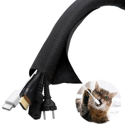 Scettar 5M Manchon de Cache Câble,Protecteur de Cordon pour Animaux(13 mm),Gaine Câble Tressée Extensible,Gaine Cable Informatique pour Automobiles/Audio/PC/USB