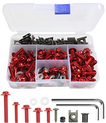 Flaconi 177PCS Viti per Parabrezza Moto,Kit Bulloni Carenatura Universale per Moto,Kit Bulloni Carenatura Moto,Viti Cupolino,Adatti Alla Maggior Parte Delle Moto Sportive Sul Mercato (Rosso)