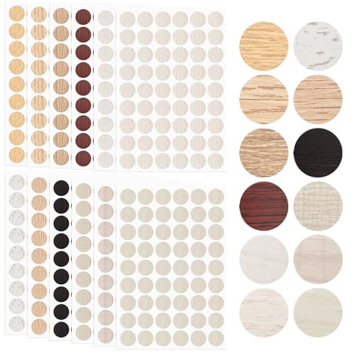 648 Stück Schraubenabdeckung Selbstklebend, 12 Farben Schraubenloch Aufkleber, Schraubenabdeckung Eiche Ø21MM, wasserdichte Schraubenloch Aufkleber, Möbelaufkleber für Schraubkappen, Abdeckung, Holz