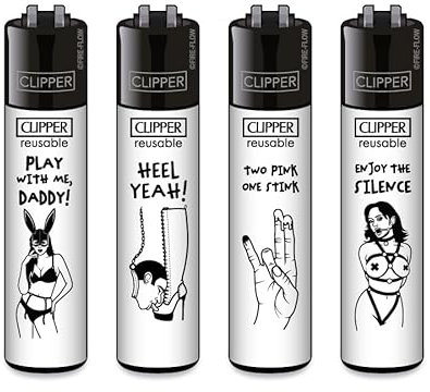 Clipper Feuerzeuge, Set mit 4 Stück, außergewöhnliche Motive (FFX Adult 5)