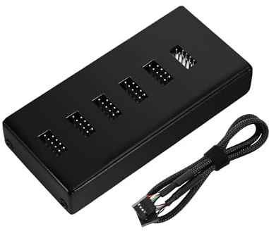 Hub interno USB de 9 pines con cable de alimentación SATA de 1 a 5 USB 2.0 divisores magnéticos para carcasa de PC, pantalla de refrigeración de CPU y más, color negro