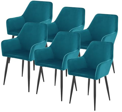[en.casa] Esszimmerstühle 6er Set Hollola Küchenstühle Samt Stuhl Essstuhl gepolstert Esszimmerstuhl Metallbeine Küchenstuhl mit Armlehnen Polsterstuhl Türkis