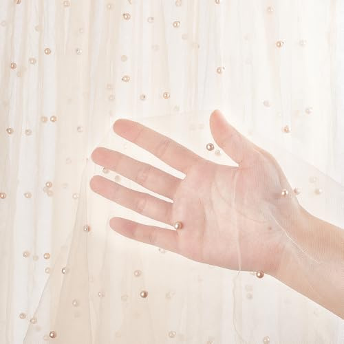 NBEADS 3 Yards Perle Mesh-Stoff, 1.92 Yards Breit Perlenbesetzter Tüll Sheer Stoff Brautschleier Hochzeit Tischdekorationen für Dusche Kleid Schleier Home, Peachpuff