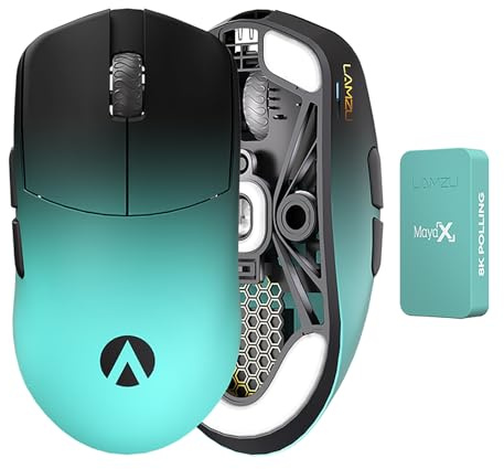 Lamzu Maya X - Mouse da gioco wireless, ultra leggero 47g, interruttore ottico, 30000 DPI, simmetrico, Nordic 52840, codificatore antipolvere, sensore PAW3950
