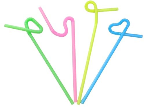 Plant-Based Reusable Bendy Straws (100, Multicolour Long Bendy)