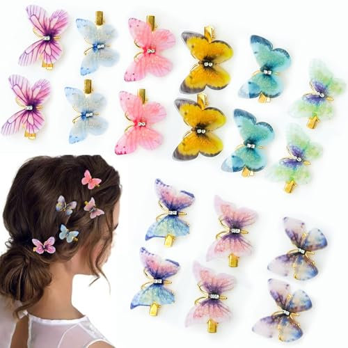 Hurifeng 18 Stück Schmetterling Haarklammern für Mädchen – Bunte, Glitzernde Haarspangen für Kinder, Mädchen & Frauen – Niedliche Kinder Haarschmuck, Haarklammern für Party, Geburtstag und Alltagsgebr