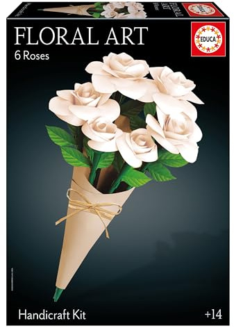 Educa - Blumenstrauß aus weißen Rosen | Floral Art | Bastelset für 12 Papierrosen ohne Kleber oder Schere | Blumen und Rosen | Valentinstagsgeschenke | Ab 14 Jahren (20395)