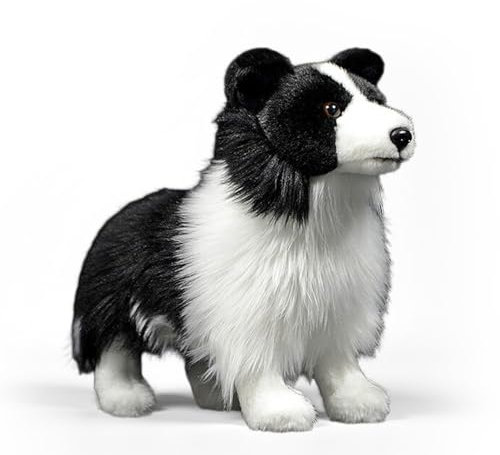 PuffPurrs Lebensechter Border Collie Plüsch, Realistisches Schwarz-Weiß Schäferhund Kuscheltier, Niedliches Hochintelligentes Geschenk, 28 CM/11 Zoll