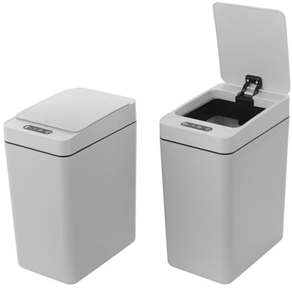 NoneDanGee 2er Set Badezimmer Sensor Mülleimer, 12L Mülleimer mit Deckel, IPX5 Wasserdicht, Windeleimer Geruchsdicht, Abfalleimer Küche, Elektrischer Mülleimer für Büro, Schlafzimmer, Küchen (Grau)