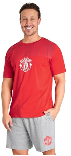 Get Trend Manchester United F.C. Mens Pyjamas Set Short PJs Soft Breathable Nightwear Sleepwear Summer Lounge Set Mens Gifts (3XL, Red/Grey Man United)