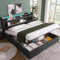 RIAZOS Doppelbett 160x200 cm, Polsterbett Stauraum-Kopfteil Bett mit Aufladen USB, Stauraumbetten Funktionsbett mit Großer Schubladen, Verstellbares Kopfteil, Ohne Matratze